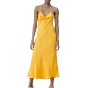 NWT Zara Tangerine Satin Effect Ruched Detail Slip Midi Dress